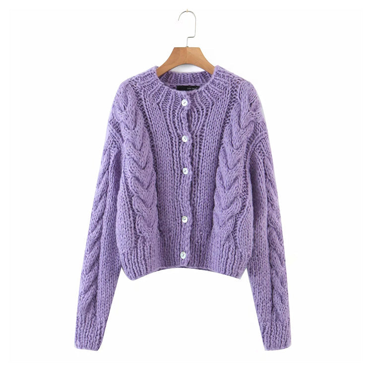 New lazy style round neck single breasted twist sweater 7321