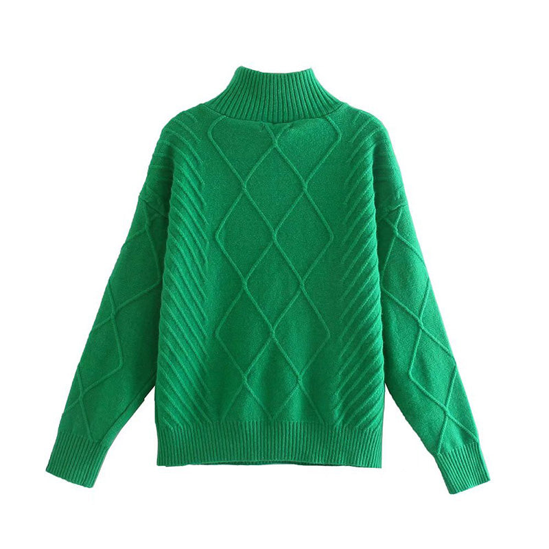 Stand collar zipper long sleeve twist loose lazy sweater sweater 7199