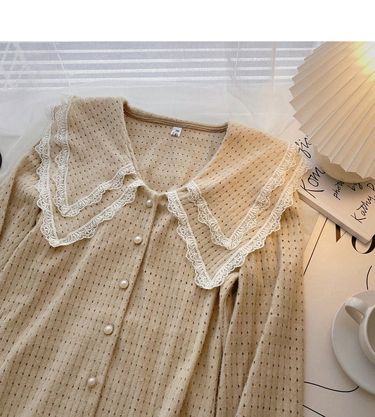 Baby collar design shirt Lace Long Sleeve Top 6336