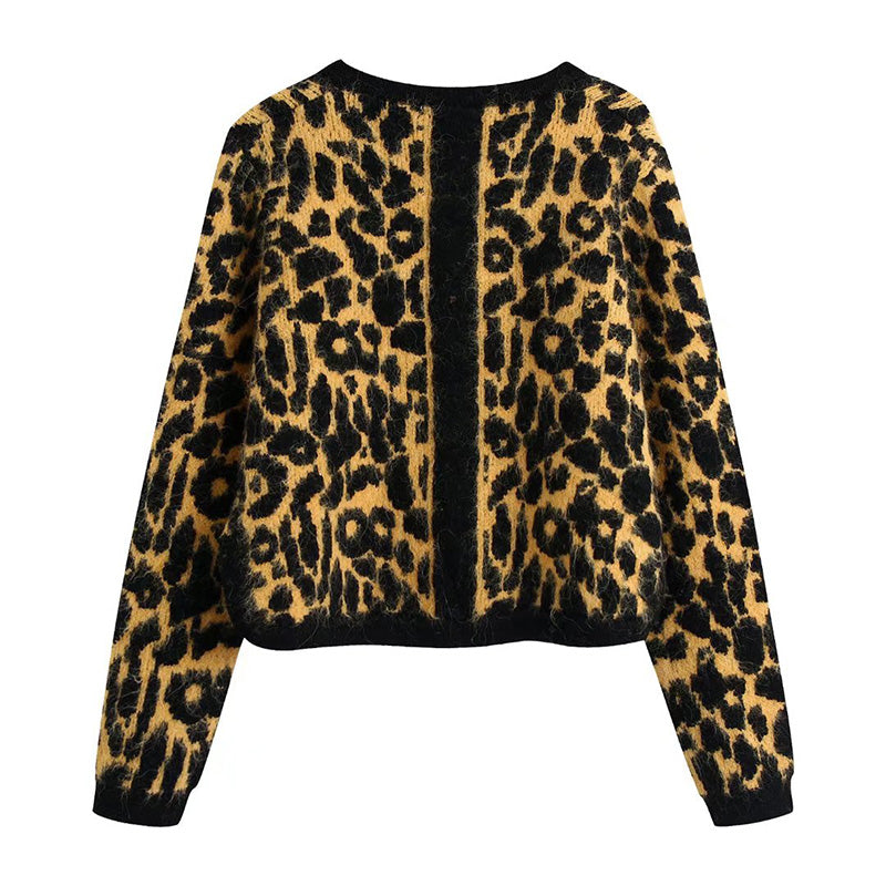 Vintage animal jacquard sweater knitted coat 7350