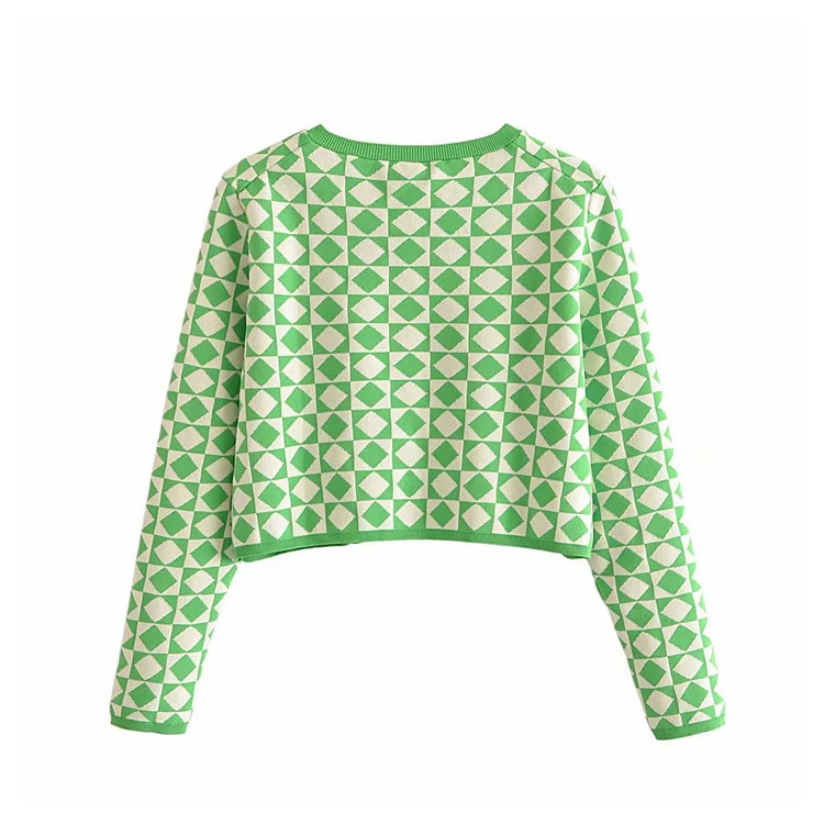 Sweet slim diamond jacquard knit cardigan coat 7261