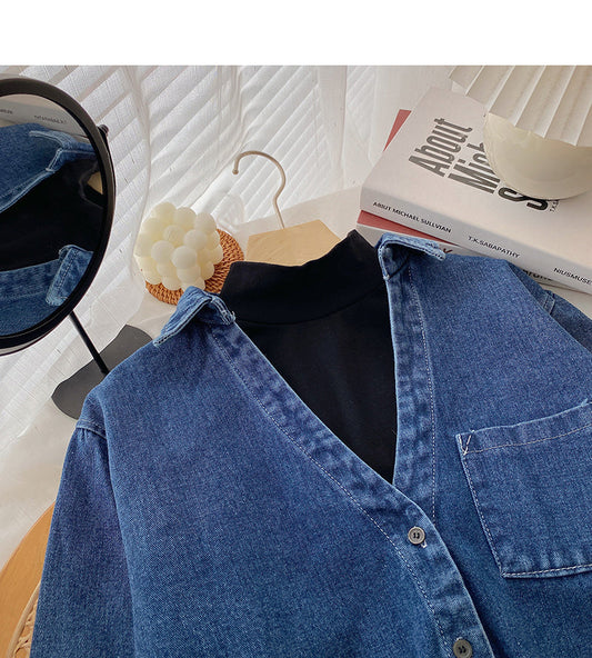 Denim Long sleeve design, stitching and thin shirt 6333