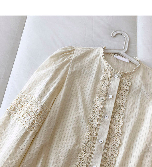 Heavy duty hook design loose French Long Sleeve Shirt 6254