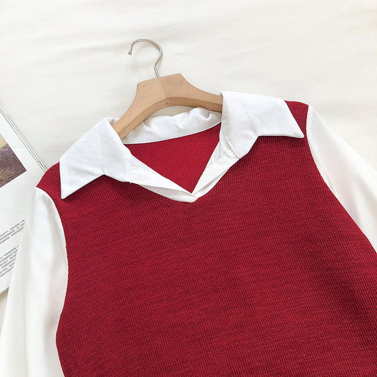 Women's sense of foreign style fake two-piece shirt design 6240