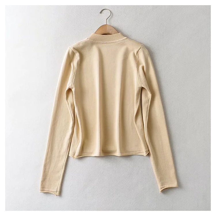 Versatile sweet half high collar bottomed sweater top 7438
