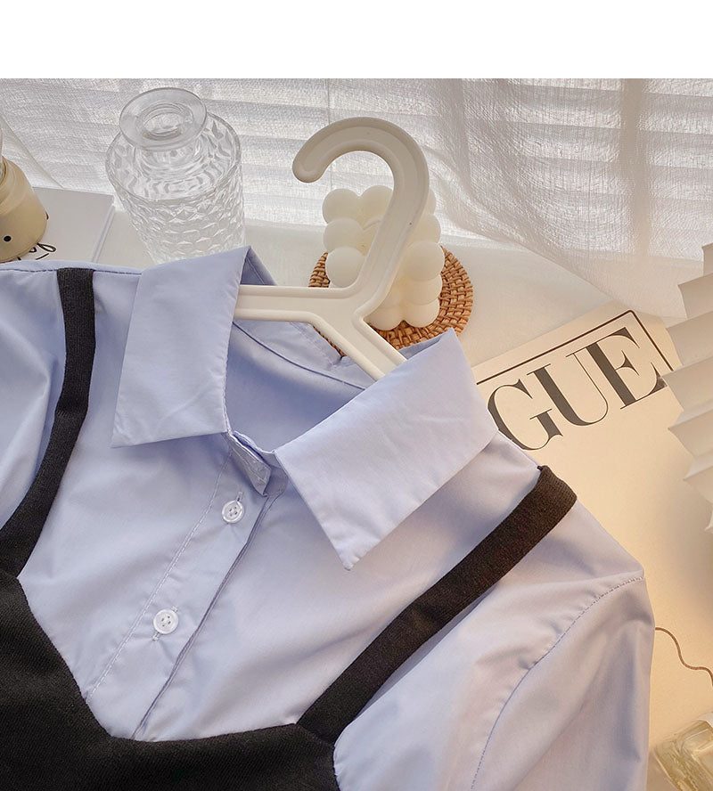 French shirt women's design sense niche sling splicing fake two pieces 6301