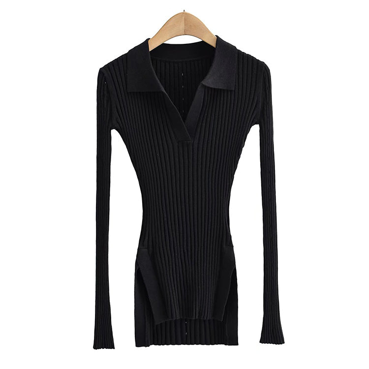 Slim polo collar long sleeved T-shirt with slim fit inside top 7336