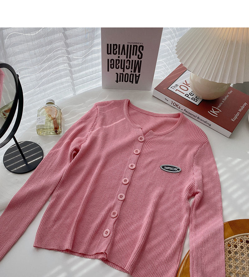 Knitwear long sleeve thin round neck single breasted cardigan 6530