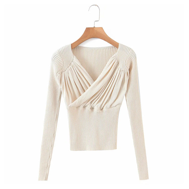 V-neck pleated Bottomwear women's fit and slim knit 7228