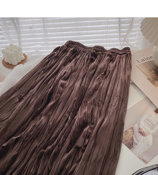 Temperament retro pleated A-shaped slim skirt 5780