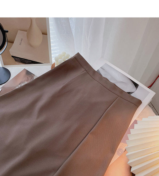 Hong Kong style retro solid color split high waist A-line skirt 5828