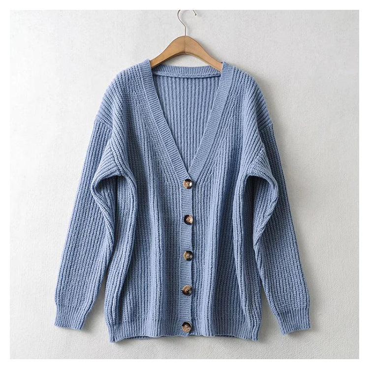 Lazy wind loose casual single breasted sweater cardigan coat 7434