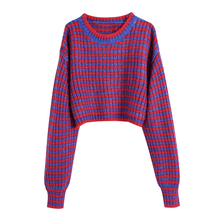 New Vintage crew neck puffy sleeve short sweater 7323