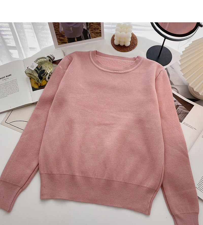Korean version simple outer wearing thin warm solid color long sleeved top 5961