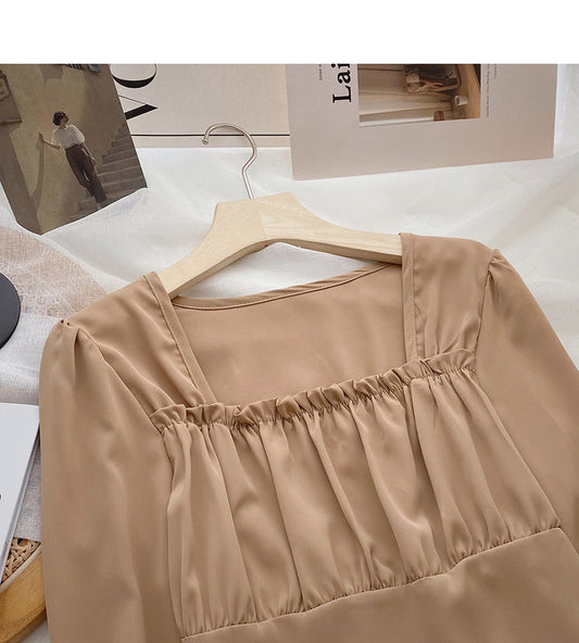 French Vintage Square Neck Long Sleeve Shirt 6368