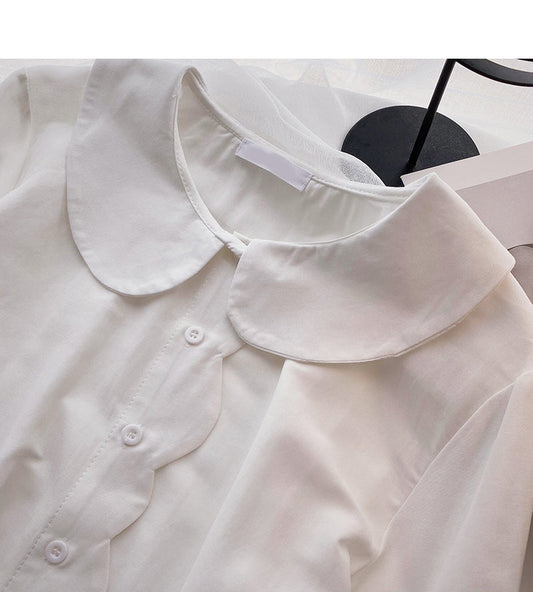 Wavy edge design shows thin baby collar top 6294