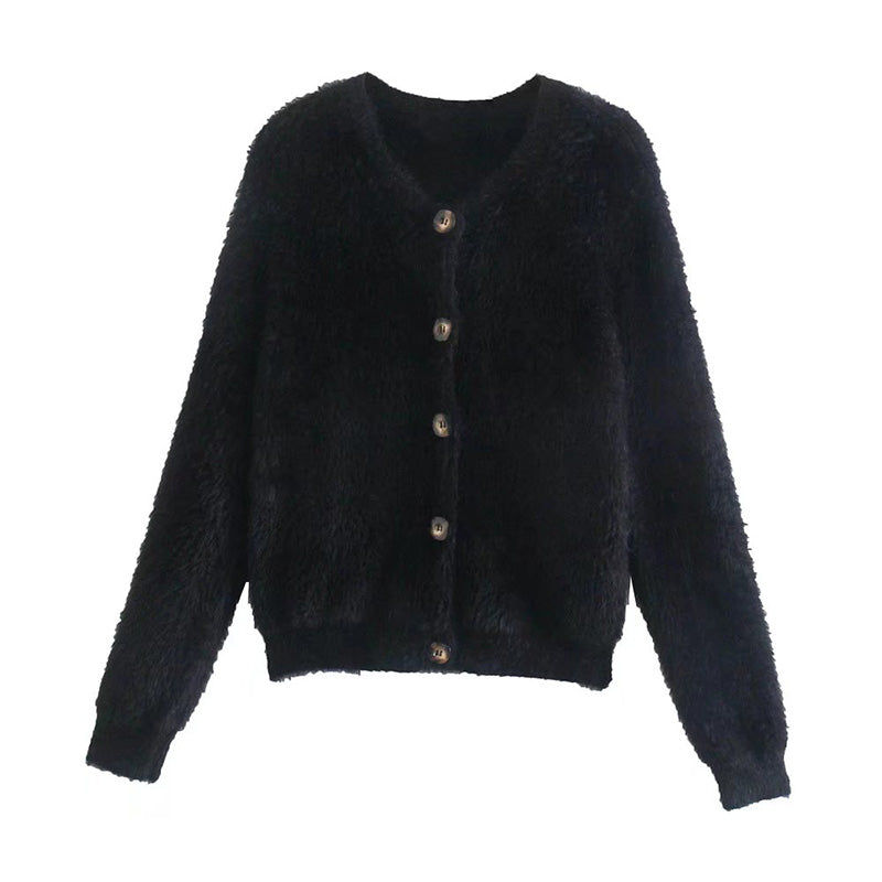 Versatile artificial fur effect sweater knitted coat 7353