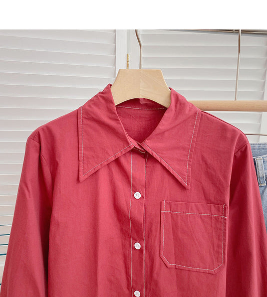 Korean slim retro design open line Lapel top 6383