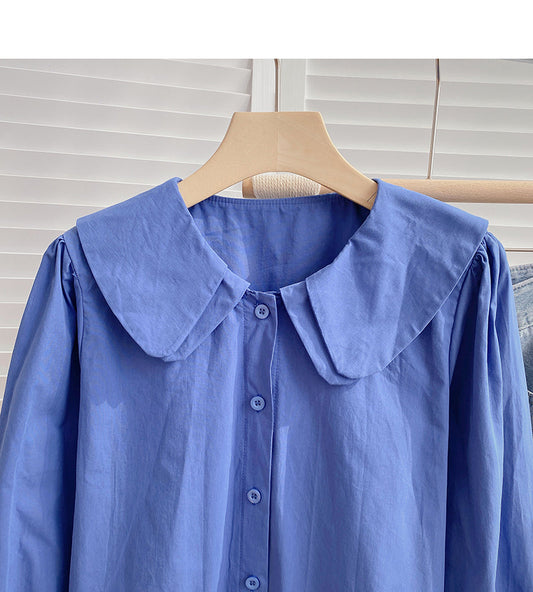 Baby collar solid color long sleeve shirt looks thin and versatile top 6372