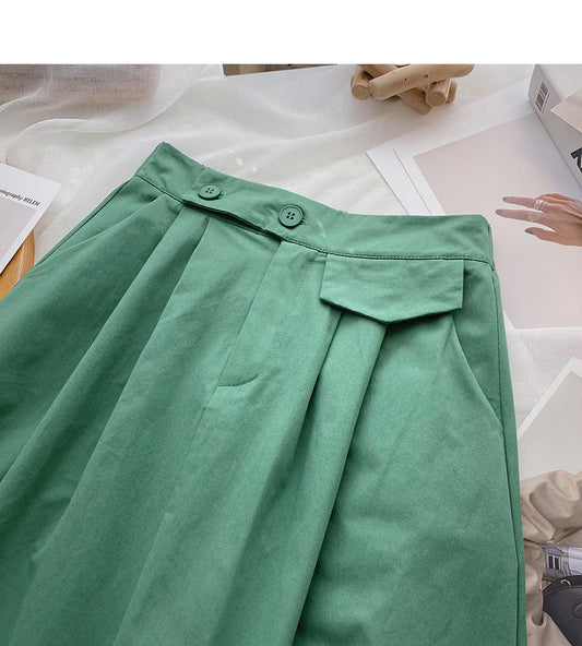 New Korean high waist thin solid color medium and long skirt 5826