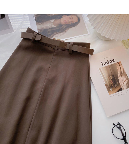 Hong Kong style fashion slim A-shaped high waist leisure skirt with belt 5758