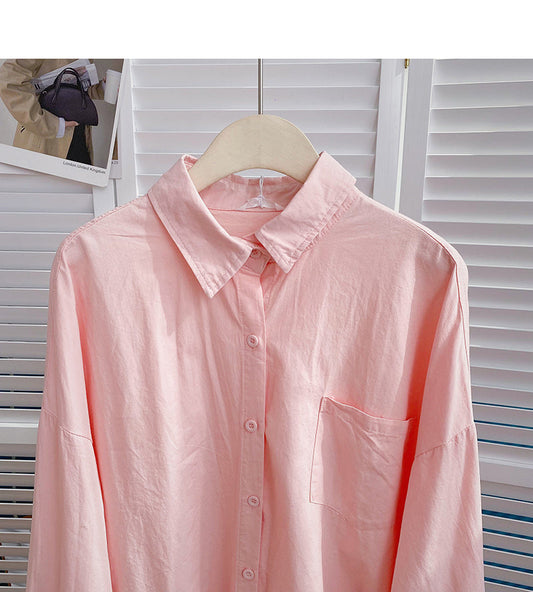 Long sleeve solid color shirt casual loose cardigan top 6426