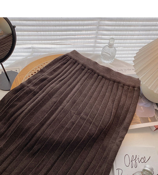 Casual drape high waist slim knit A-line skirt 5745
