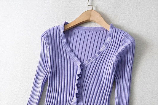 Vintage fungus edge sweater slim high waist top 7181