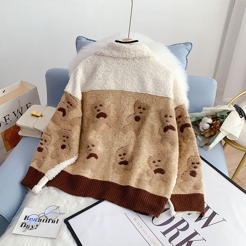 Fried Street lamb wool stitched sweater coat female 5240