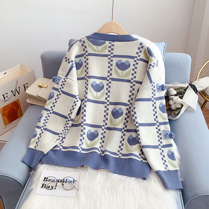 Soft milk blue sweater new knitted coat 5067