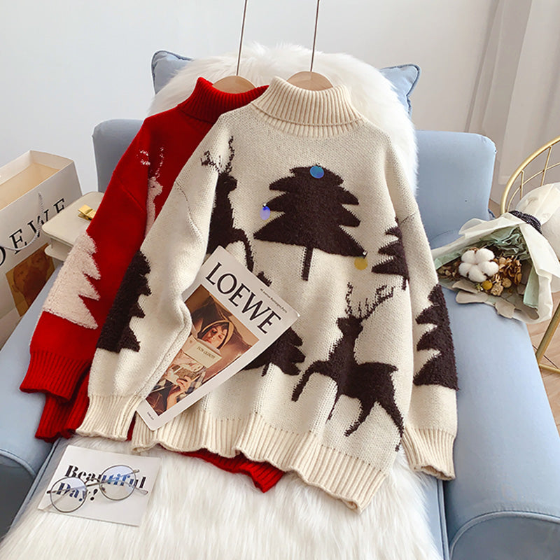 High neck sweater foreign style age reducing sweater 5035
