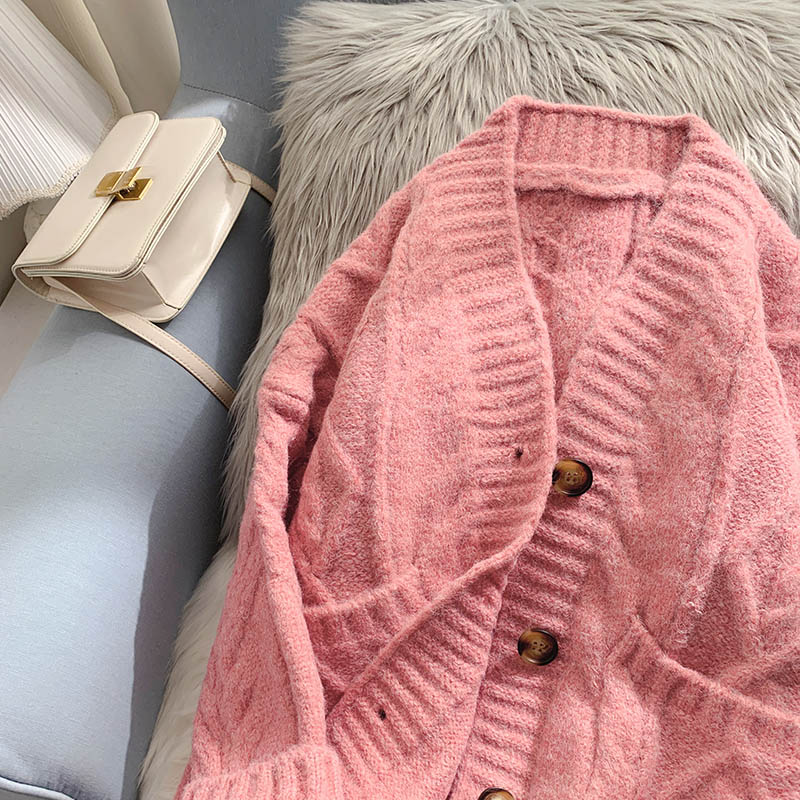 Twist sweater cardigan medium long sweater coat 5100