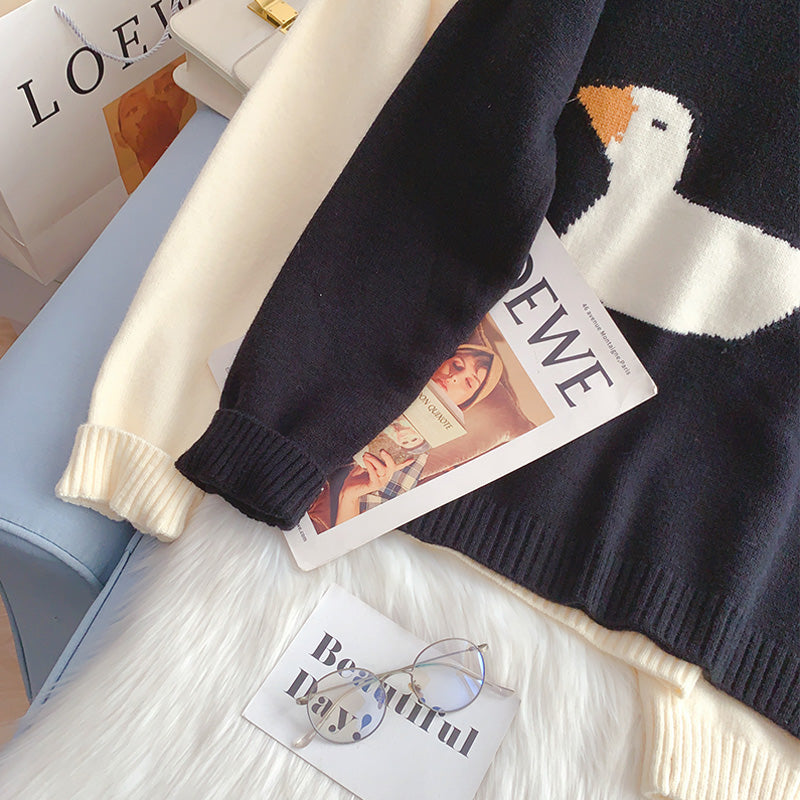 Japanese embroidered duck cartoon sweater 5099