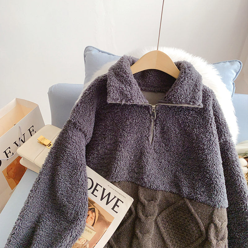 Lamb wool stitched sweater sweater sweater jacket 4974