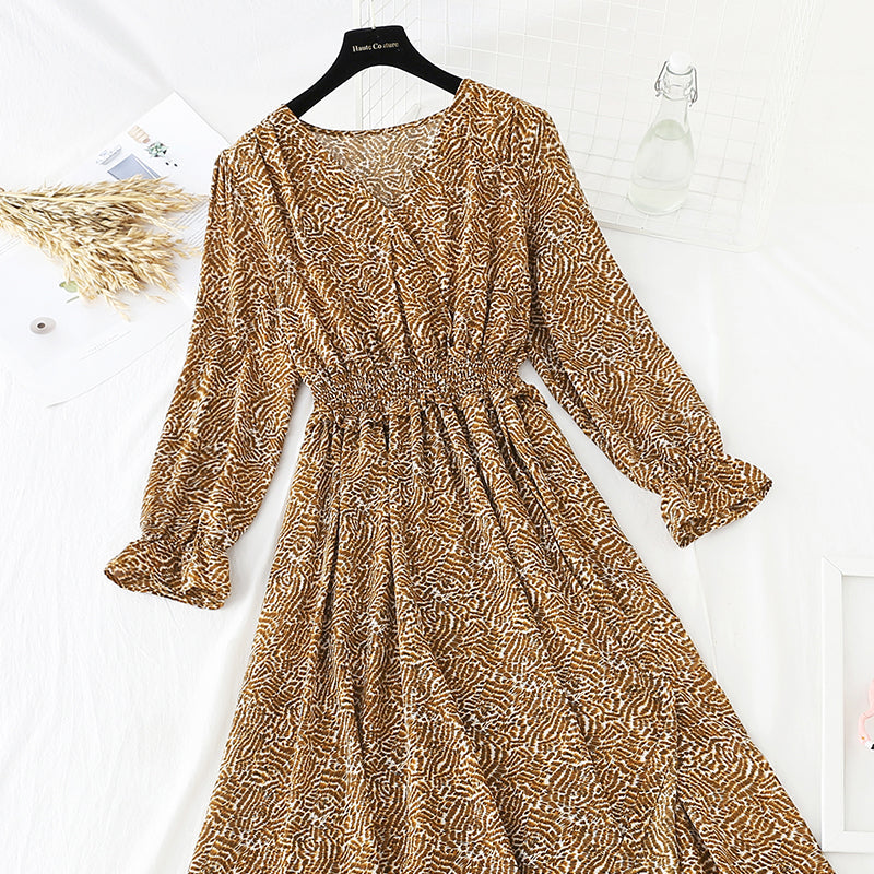 Korean vintage floral dress looks thin with ruffle sleeves 4843