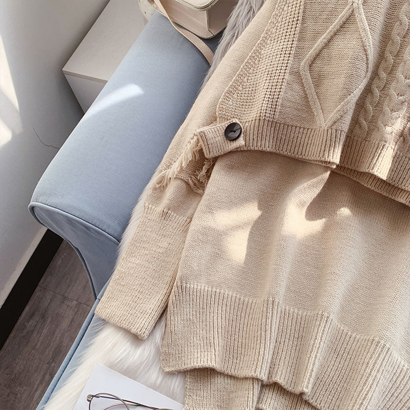 Folding high necked sweater suit two-piece set 4958