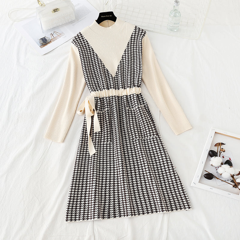 New thousand bird pattern with bottomed wool dress 4746