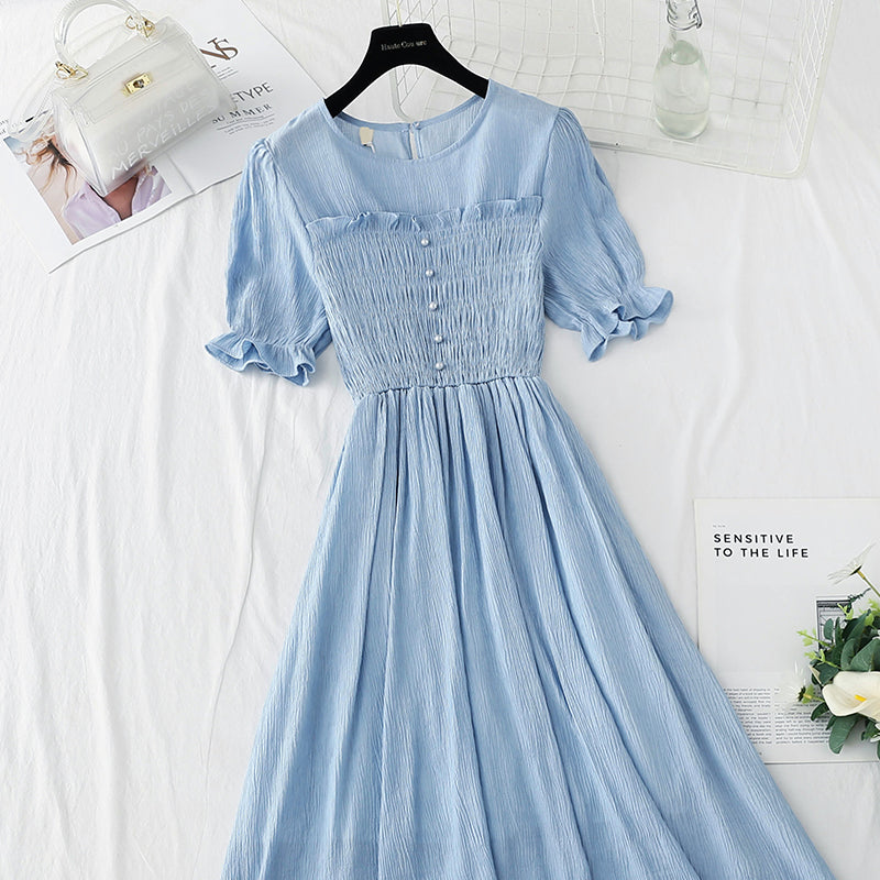 Cotton linen dress French retro slim dress 4884
