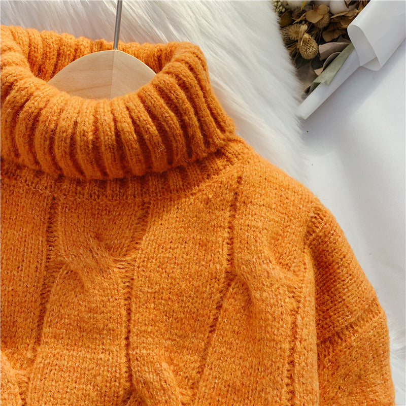Twist high neck sweater female retro Japanese lazy 4910