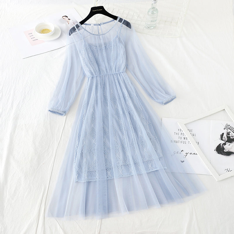 Suspender backing French minority long skirt fairy super fairy series 4737