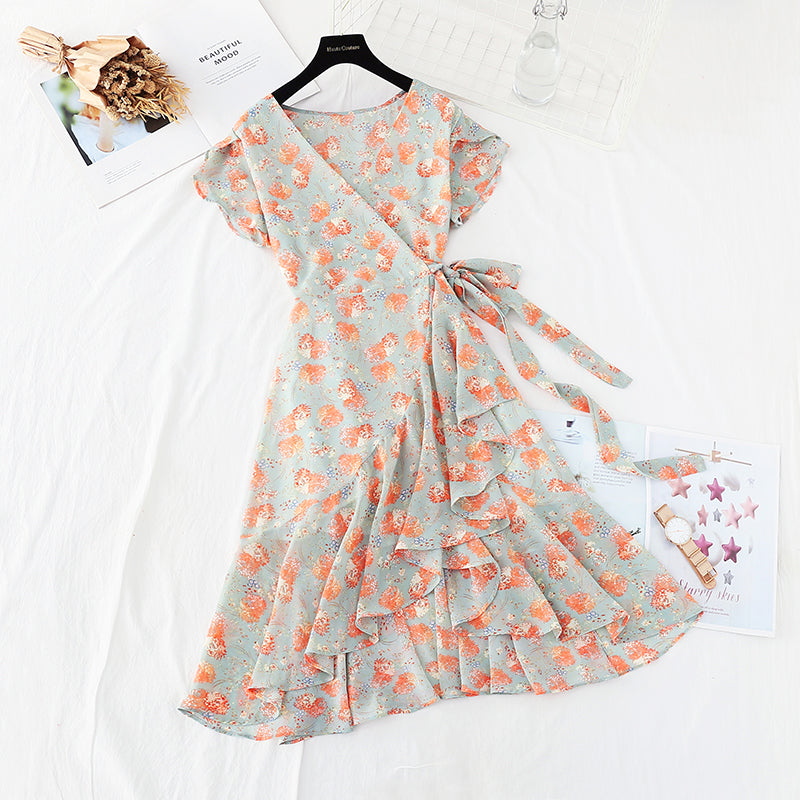 New chiffon skirt Ruffle one piece fairy super xiansen long skirt 4608