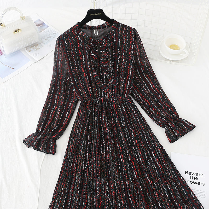 New bow tie lace up slim Pleated Chiffon bottomed skirt 4533