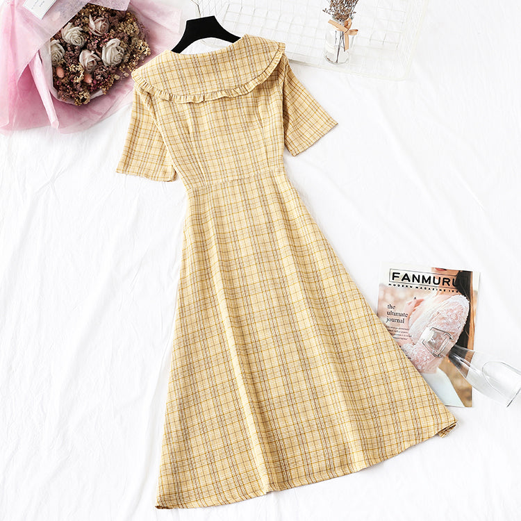 French waist closed to show thin temperament, retro plaid skirt 4163