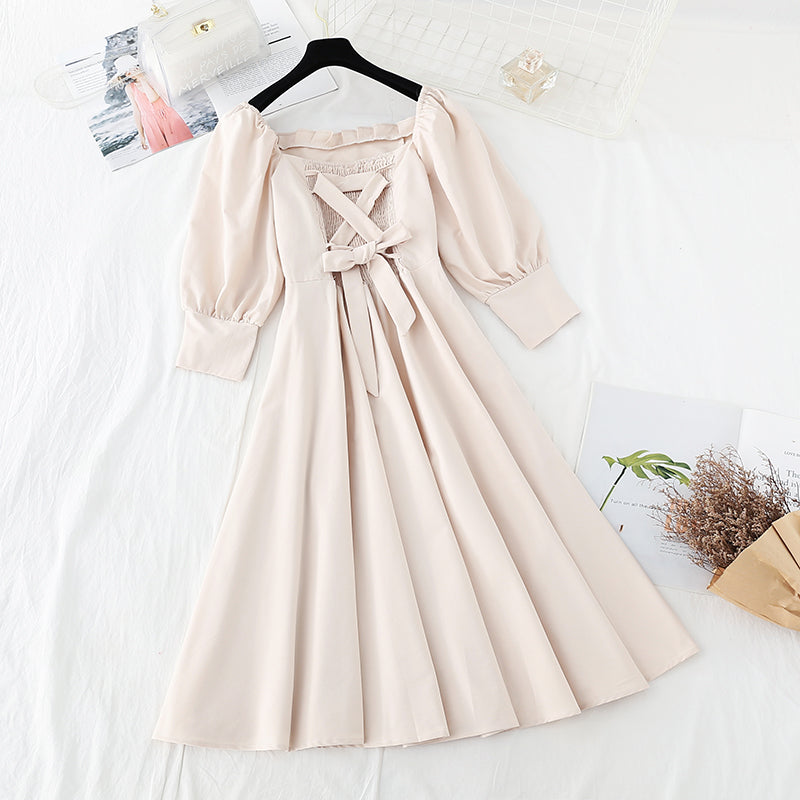 French square neck dress design sense of minority skirt 4207