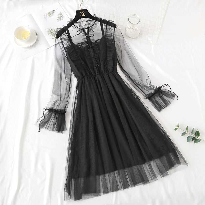 Minority French retro doll dress with lace dress 4324