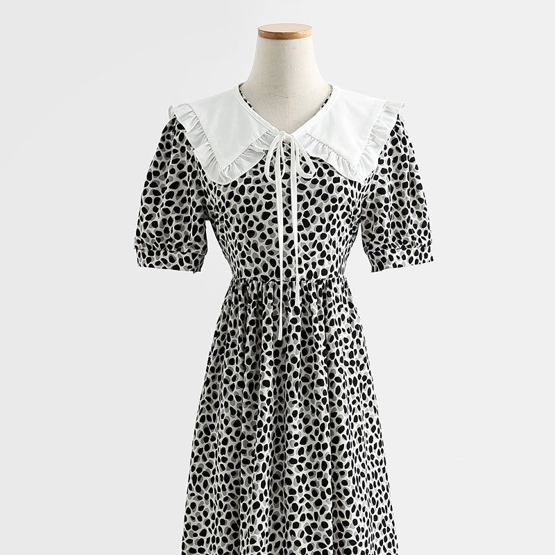 French retro doll neck cotton linen Floral Dress 4290