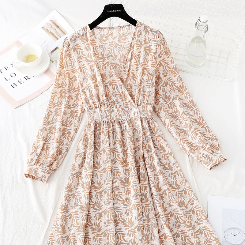 Chiffon dress is slim, light and mature, floral skirt 4083