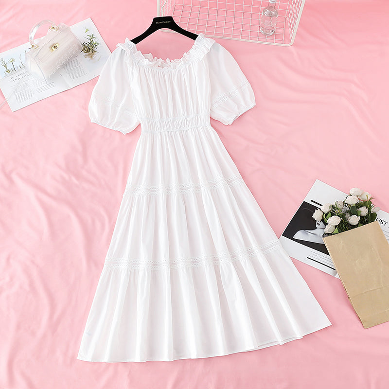 New style bubble sleeve temperament French light mature style slim skirt 4217