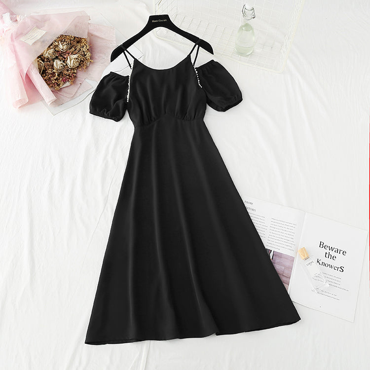 New French pearl shoulder strap temperament small skirt 4228