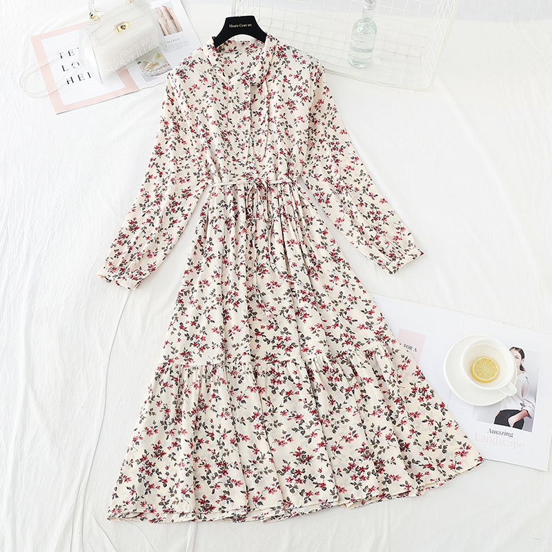 The new long sleeved chiffon skirt is sweet and slim 3913